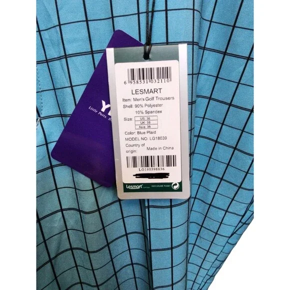 LE Smart NWT Golf Trousers Size 36 Mens Blue Plaid - Picture 3 of 6